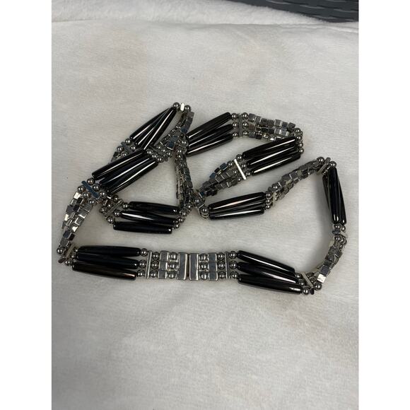 Black and silver stretch belt decorative beading women's length 36" - Picture 1 of 3